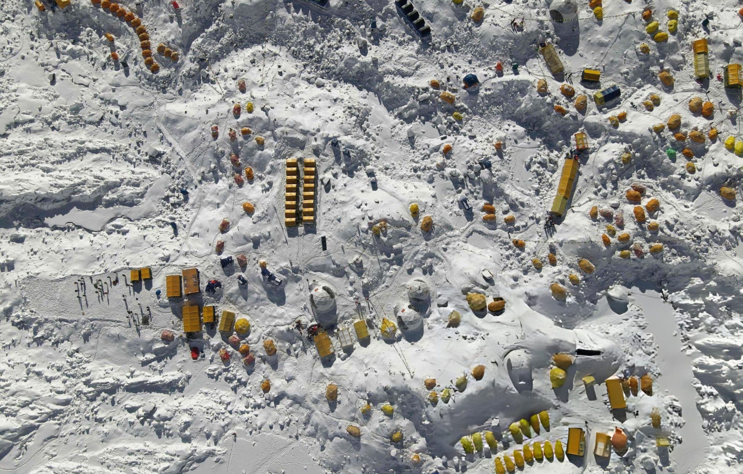 Aerial view of Everest base camp tents